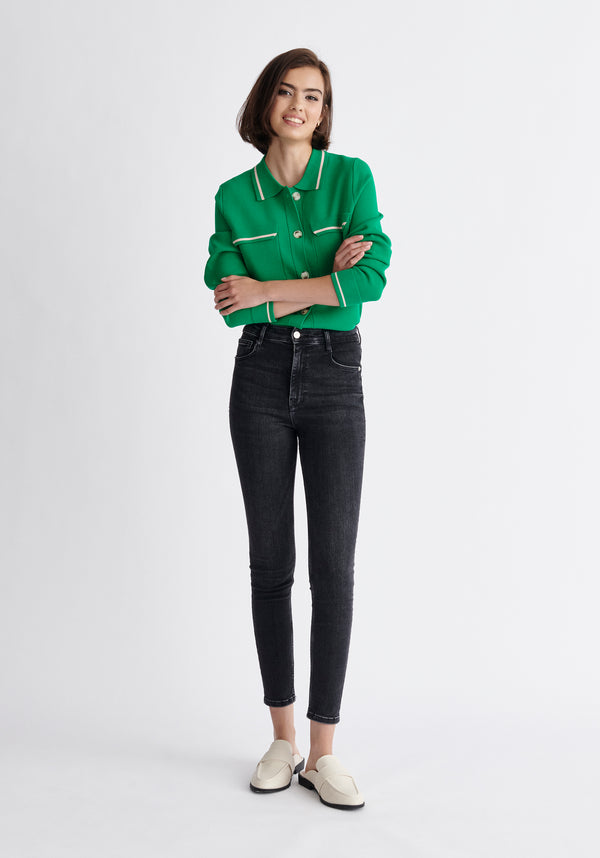 Paisie Contrast Detail Top in Green and White